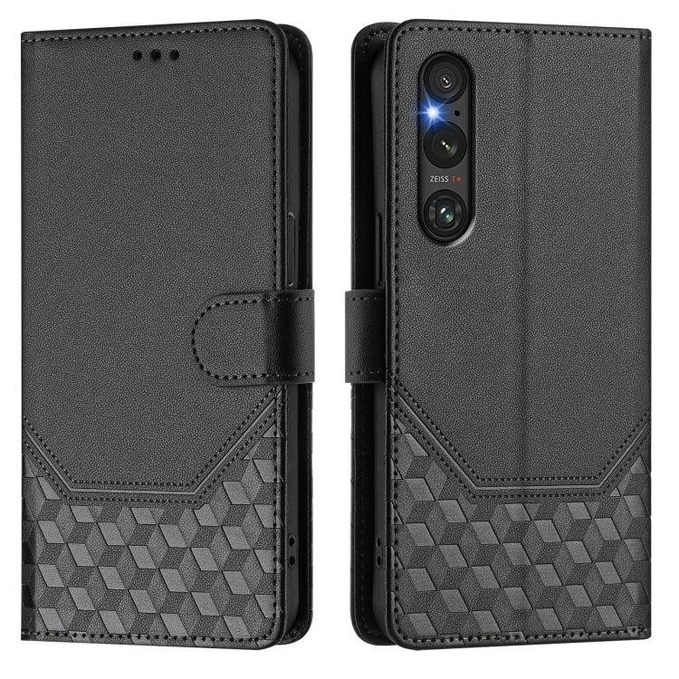 For Sony Xperia 1 V 2023 Honeycomb Embossing RFID Leather Phone Case