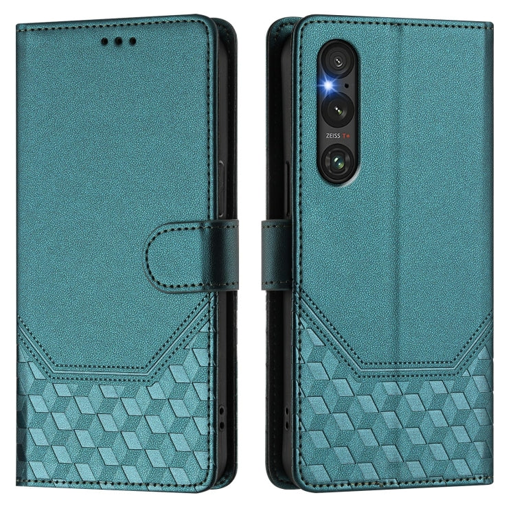 For Sony Xperia 1 V 2023 Honeycomb Embossing RFID Leather Phone Case