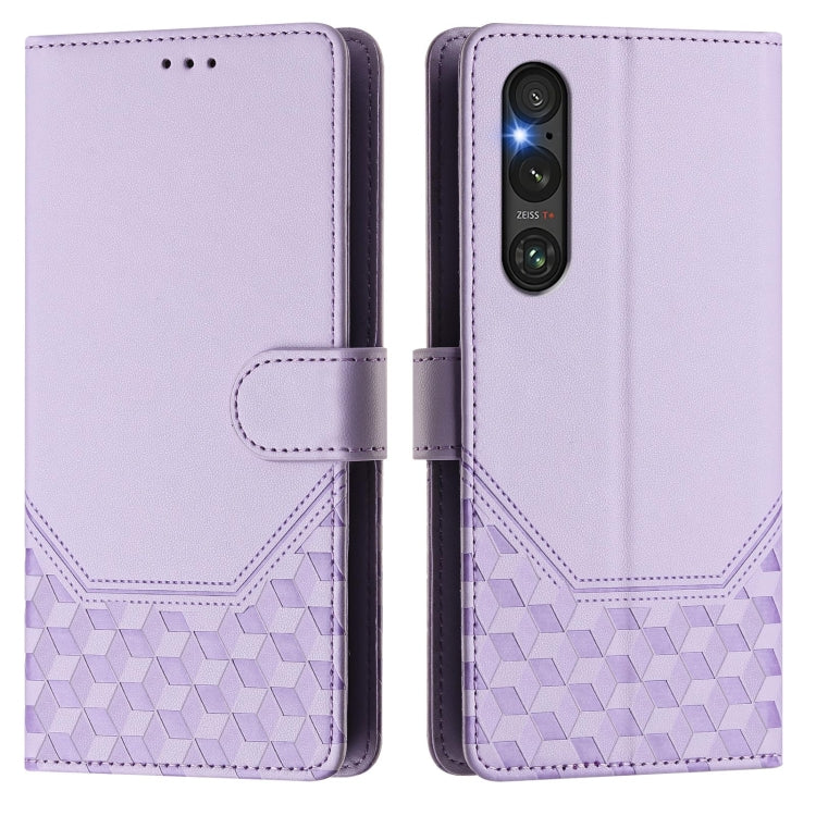 For Sony Xperia 1 V 2023 Honeycomb Embossing RFID Leather Phone Case