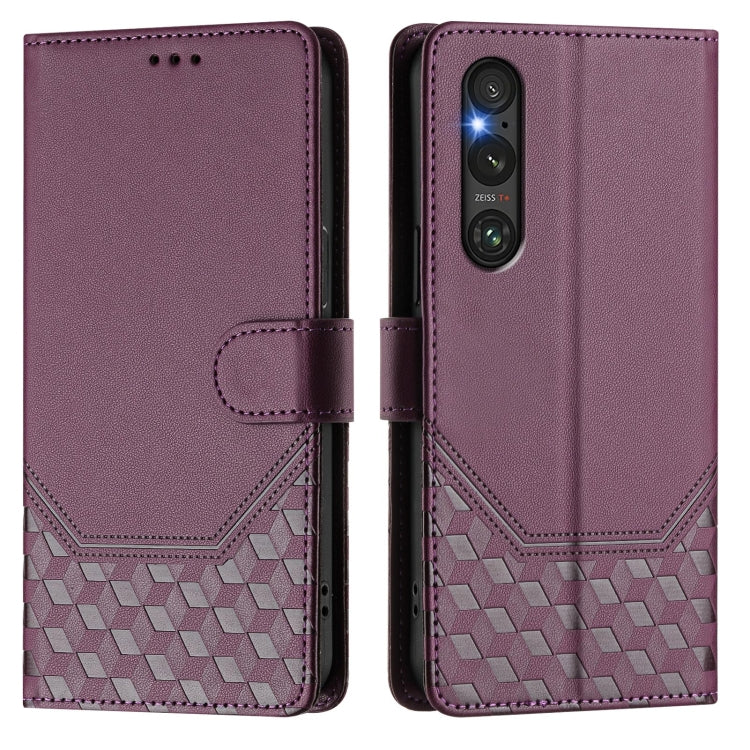 For Sony Xperia 1 V 2023 Honeycomb Embossing RFID Leather Phone Case