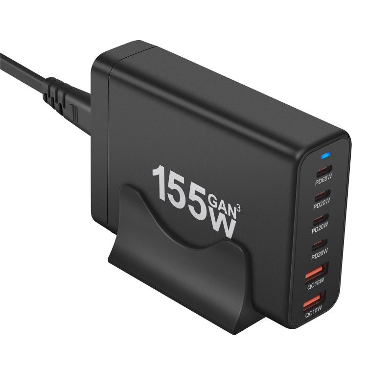 155W 4Type-C, 2USB 6-Ports Desktop Fast Charger, Plug Type:EU Plug