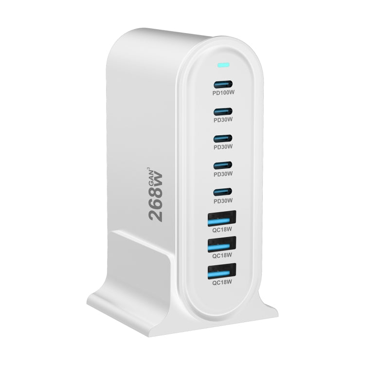 YMX-968 268W 5Type-C, 3USB 8-Ports Desktop Fast Charger, Plug Type:EU Plug
