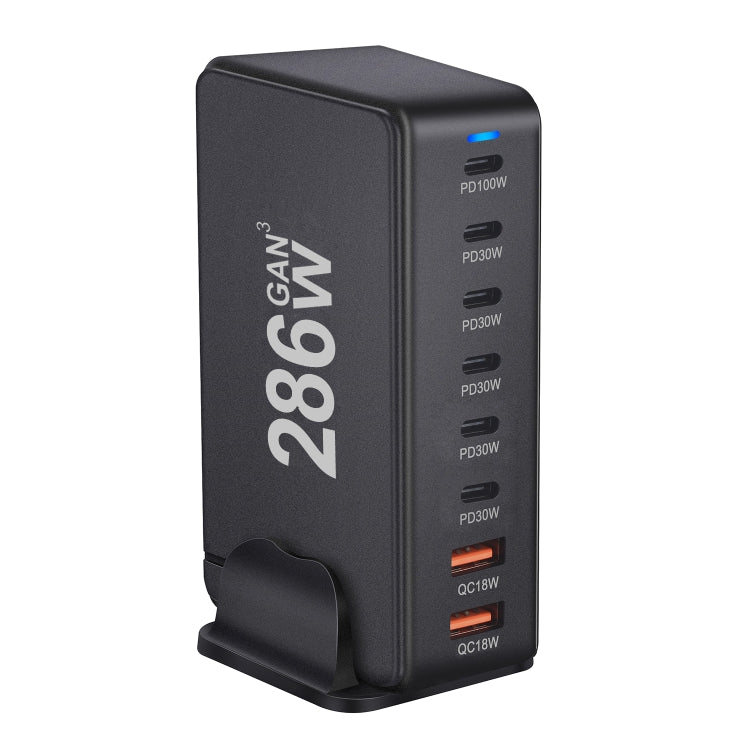 YMX-986 286W 6 Type-C, 2 USB 8-Ports Desktop Fast Charger, Plug Type:UK Plug