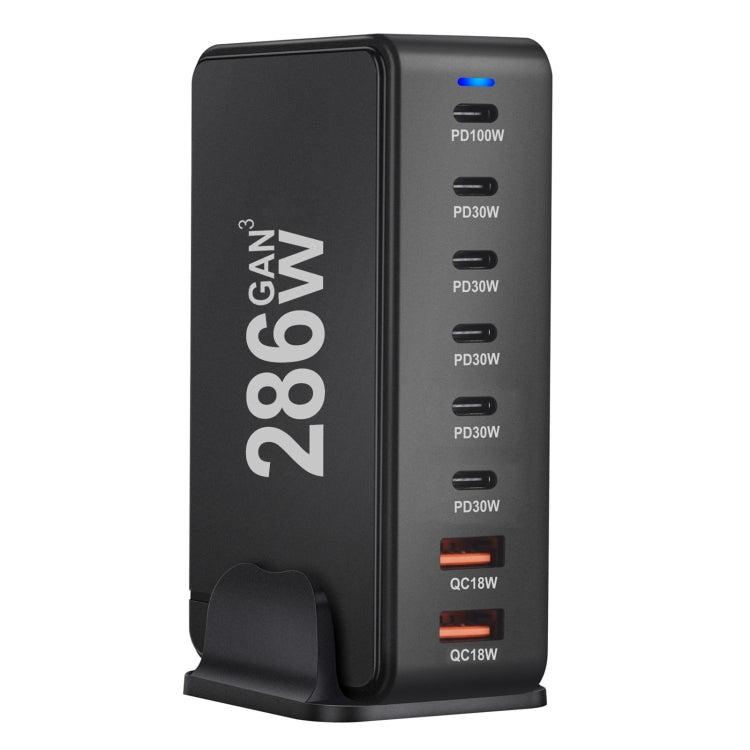 YMX-986 286W 6 Type-C, 2 USB 8-Ports Desktop Fast Charger, Plug Type:UK Plug
