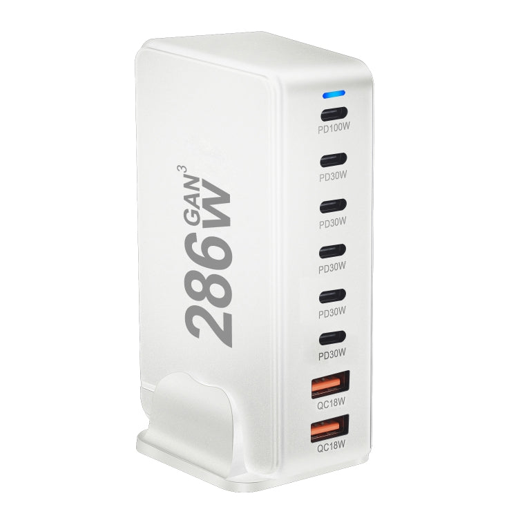 YMX-986 286W 6 Type-C, 2 USB 8-Ports Desktop Fast Charger, Plug Type:UK Plug