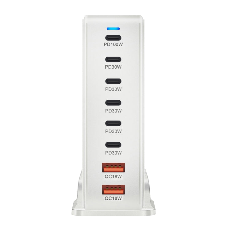 YMX-986 286W 6 Type-C, 2 USB 8-Ports Desktop Fast Charger, Plug Type:EU Plug