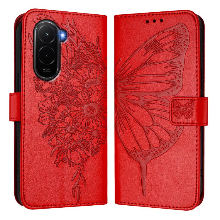 For Xiaomi Poco M7 4G 169mm Embossed Butterfly Leather Phone Case