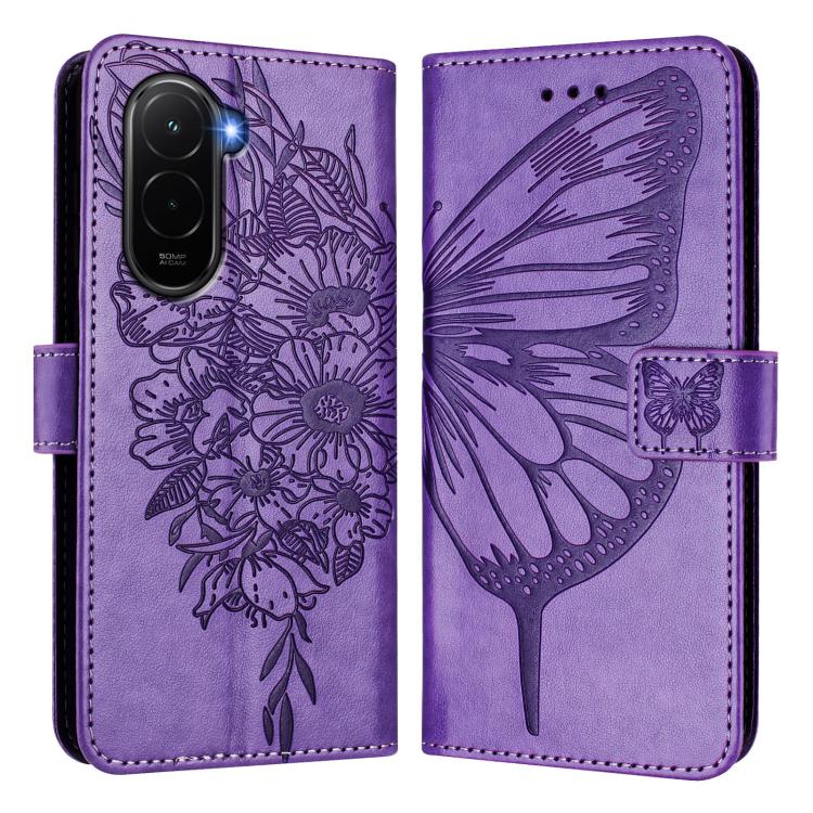 For Xiaomi Poco M7 4G 169mm Embossed Butterfly Leather Phone Case