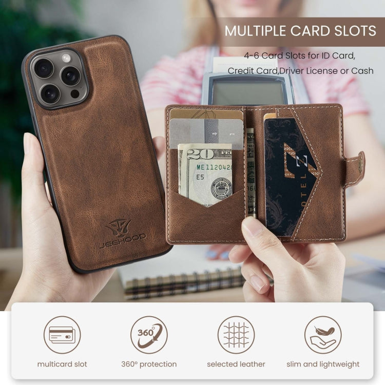 For iPhone 16 Pro Max JEEHOOD J01 Retro Magnetic Detachable Wallet Phone Case