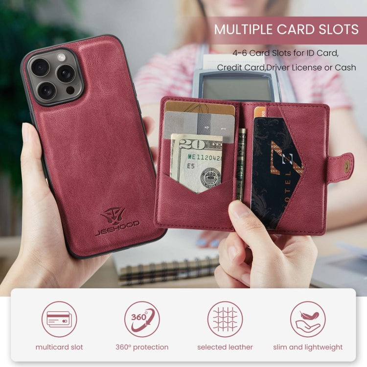 For iPhone 16 Pro Max JEEHOOD J01 Retro Magnetic Detachable Wallet Phone Case
