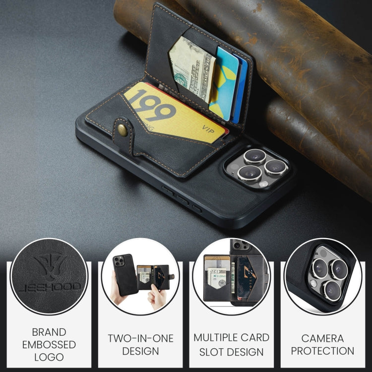 For iPhone 16 Pro JEEHOOD J01 Retro Magnetic Detachable Wallet Phone Case