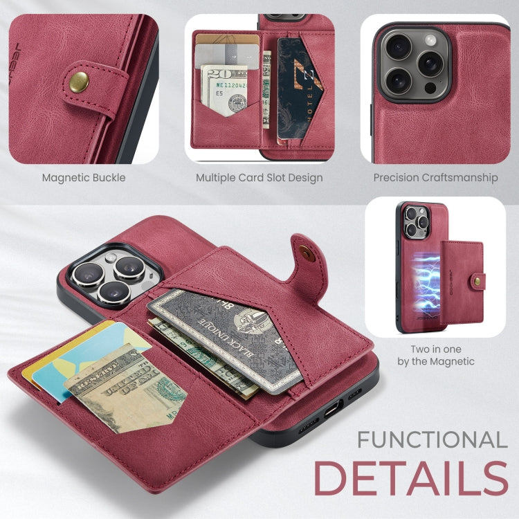 For iPhone 16 Pro JEEHOOD J01 Retro Magnetic Detachable Wallet Phone Case
