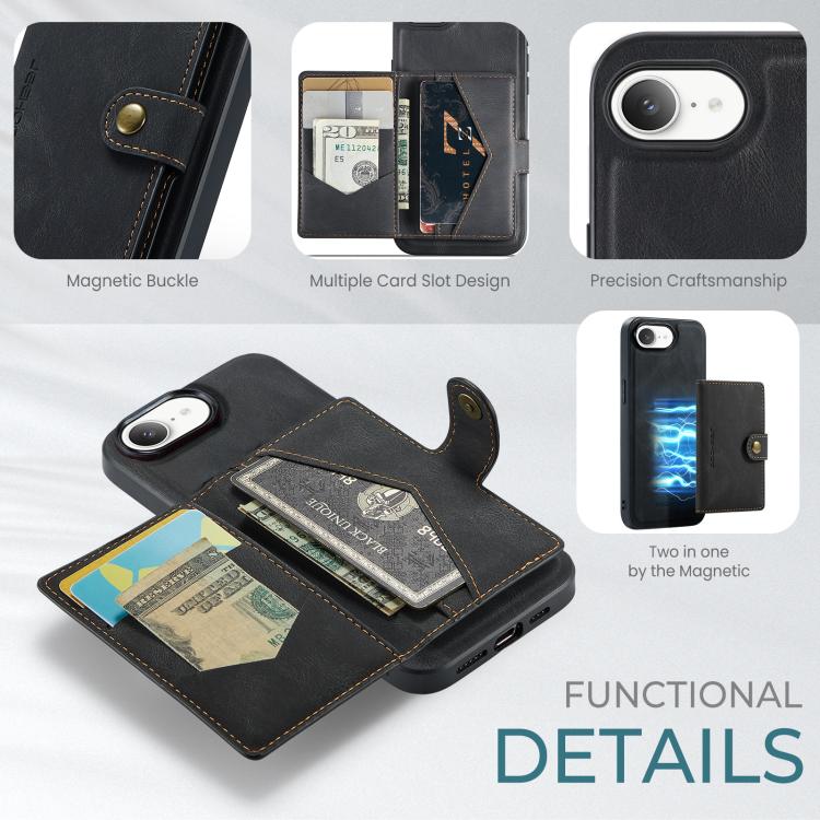 For iPhone 17e / 16e JEEHOOD J01 Retro Magnetic Detachable Wallet Phone Case
