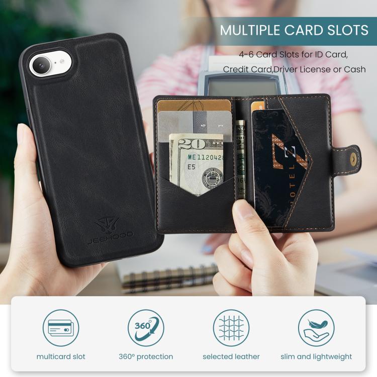 For iPhone 17e / 16e JEEHOOD J01 Retro Magnetic Detachable Wallet Phone Case