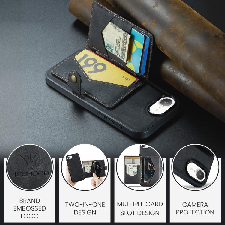 For iPhone 17e / 16e JEEHOOD J01 Retro Magnetic Detachable Wallet Phone Case