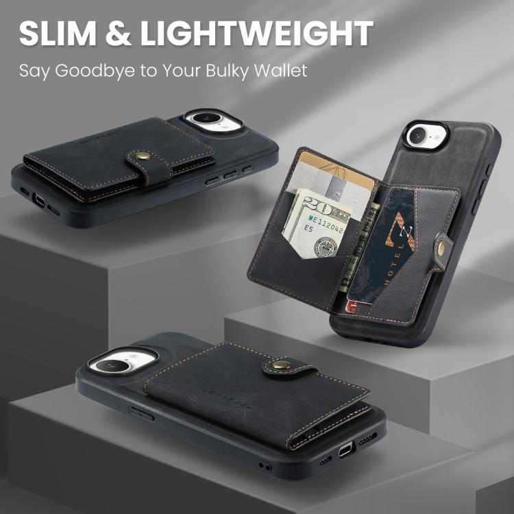 For iPhone 17e / 16e JEEHOOD J01 Retro Magnetic Detachable Wallet Phone Case