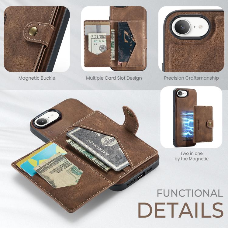 For iPhone 17e / 16e JEEHOOD J01 Retro Magnetic Detachable Wallet Phone Case