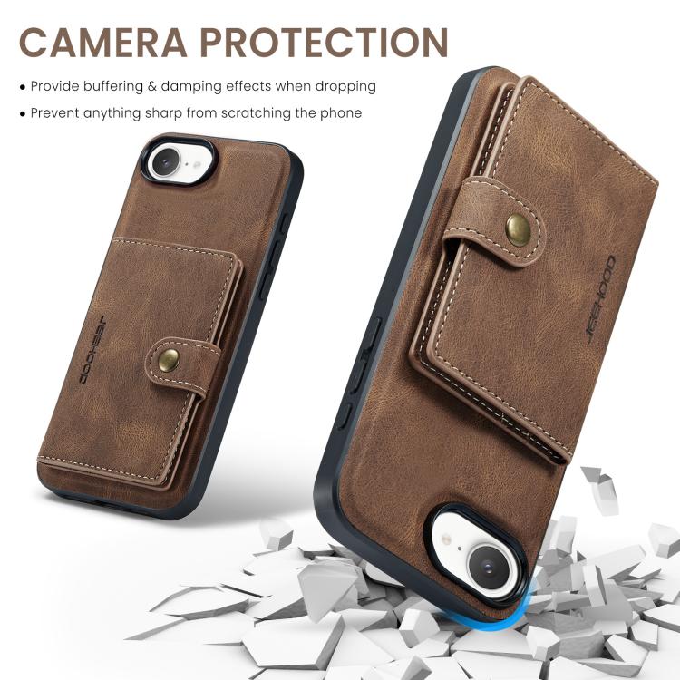 For iPhone 17e / 16e JEEHOOD J01 Retro Magnetic Detachable Wallet Phone Case