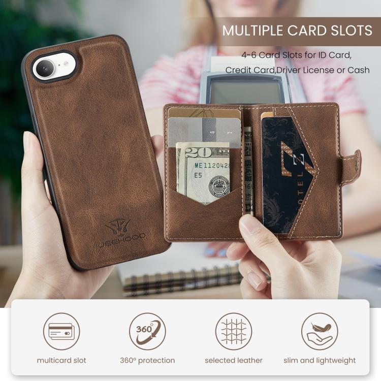For iPhone 17e / 16e JEEHOOD J01 Retro Magnetic Detachable Wallet Phone Case