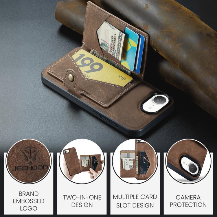For iPhone 17e / 16e JEEHOOD J01 Retro Magnetic Detachable Wallet Phone Case