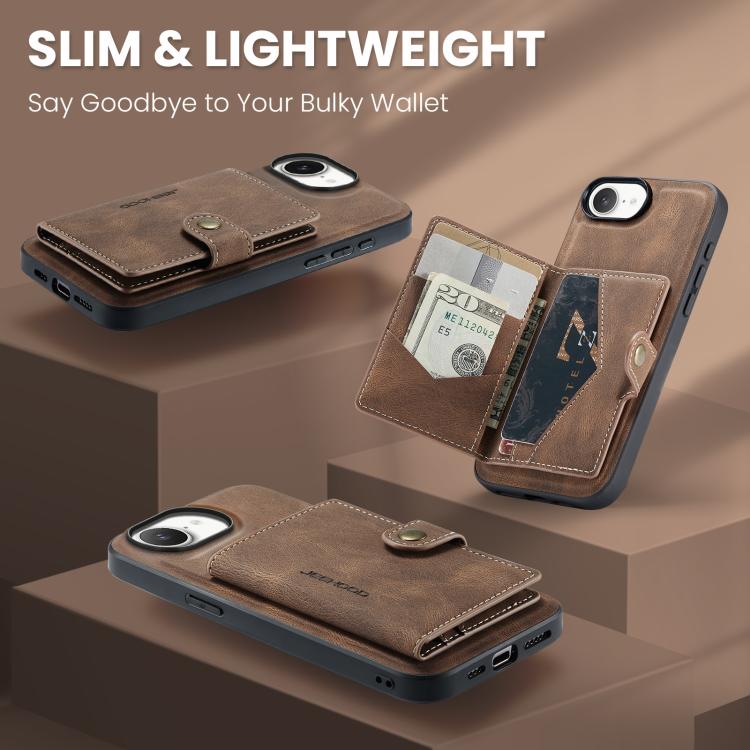 For iPhone 17e / 16e JEEHOOD J01 Retro Magnetic Detachable Wallet Phone Case