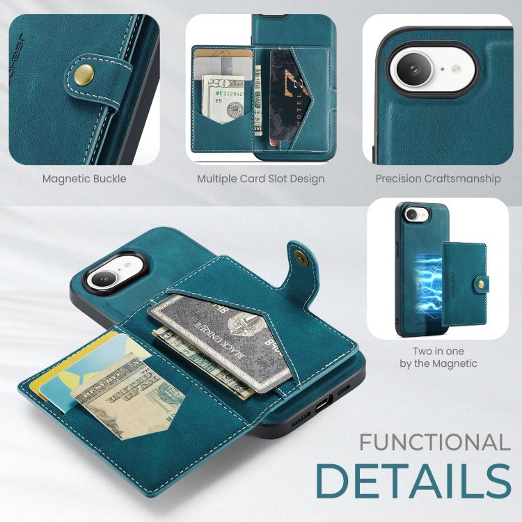 For iPhone 17e / 16e JEEHOOD J01 Retro Magnetic Detachable Wallet Phone Case