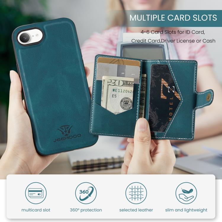 For iPhone 17e / 16e JEEHOOD J01 Retro Magnetic Detachable Wallet Phone Case