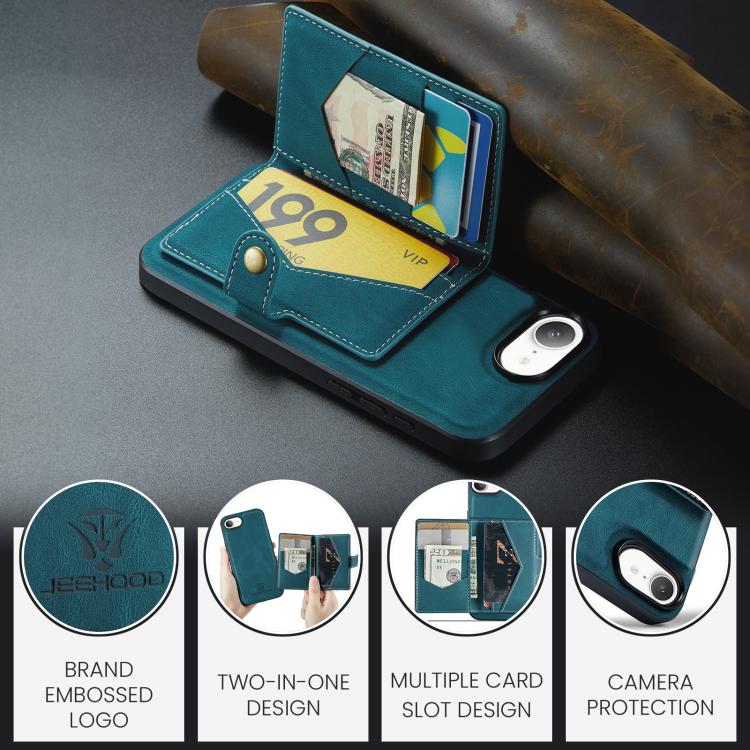 For iPhone 17e / 16e JEEHOOD J01 Retro Magnetic Detachable Wallet Phone Case