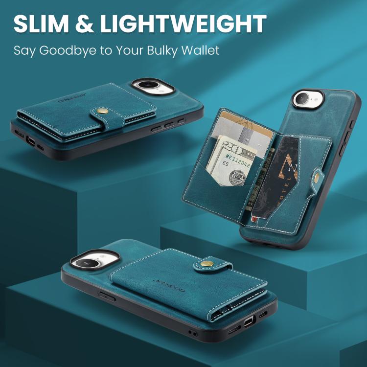 For iPhone 17e / 16e JEEHOOD J01 Retro Magnetic Detachable Wallet Phone Case