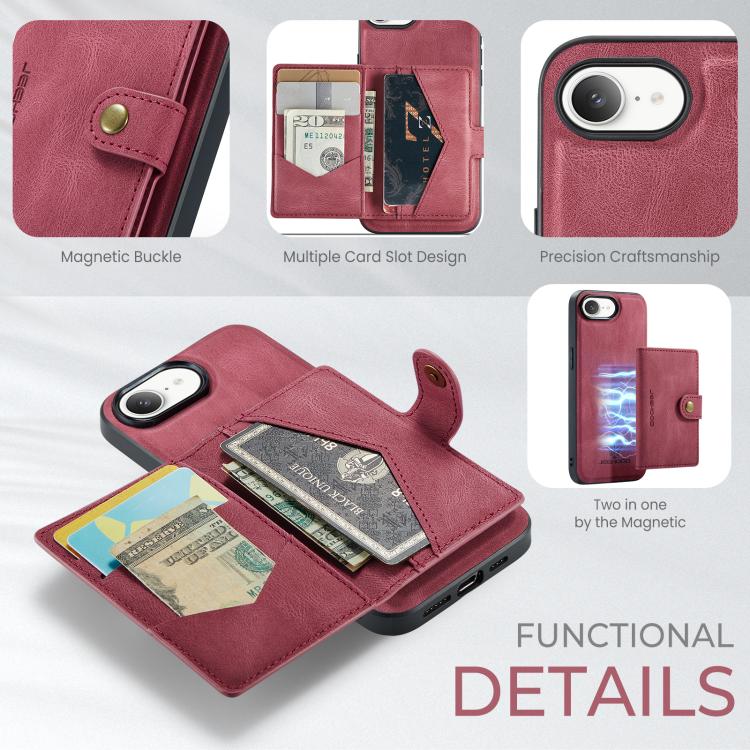 For iPhone 17e / 16e JEEHOOD J01 Retro Magnetic Detachable Wallet Phone Case