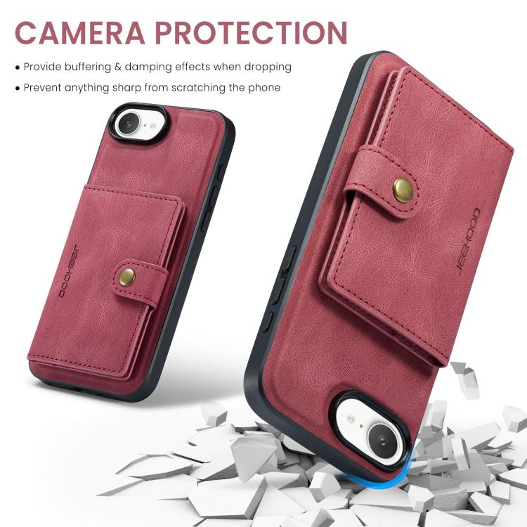 For iPhone 17e / 16e JEEHOOD J01 Retro Magnetic Detachable Wallet Phone Case