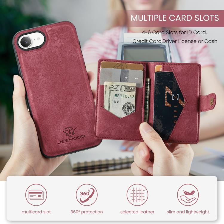 For iPhone 17e / 16e JEEHOOD J01 Retro Magnetic Detachable Wallet Phone Case