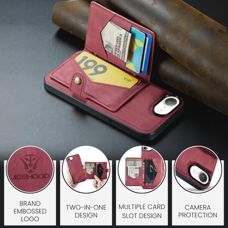 For iPhone 17e / 16e JEEHOOD J01 Retro Magnetic Detachable Wallet Phone Case