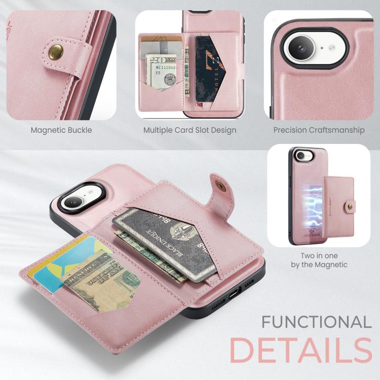 For iPhone 17e / 16e JEEHOOD J01 Retro Magnetic Detachable Wallet Phone Case