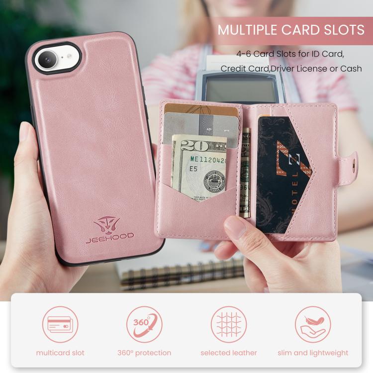 For iPhone 17e / 16e JEEHOOD J01 Retro Magnetic Detachable Wallet Phone Case