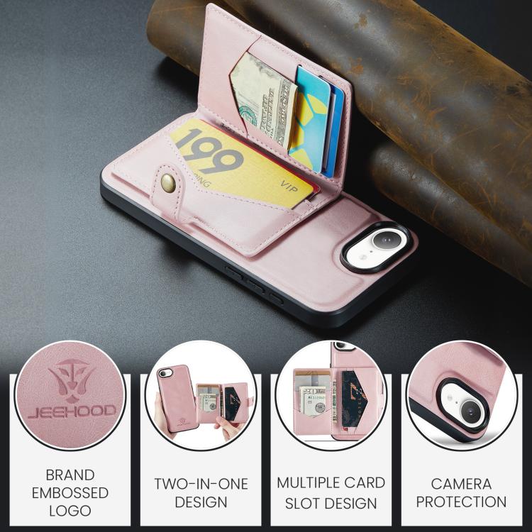 For iPhone 17e / 16e JEEHOOD J01 Retro Magnetic Detachable Wallet Phone Case