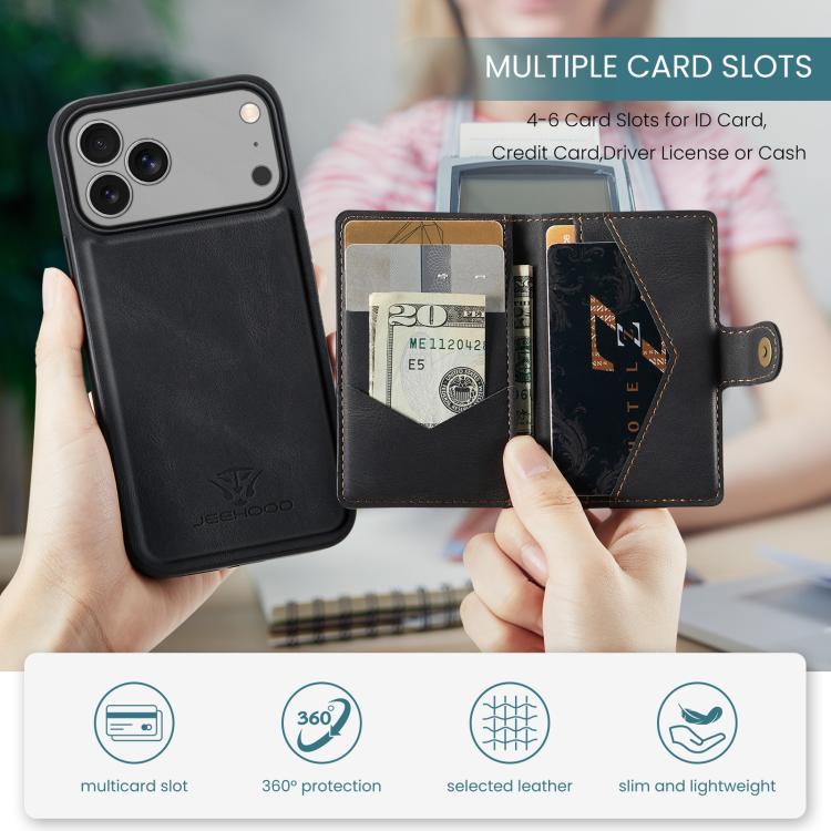 For iPhone 17 Pro Max JEEHOOD J01 Retro Magnetic Detachable Wallet Phone Case