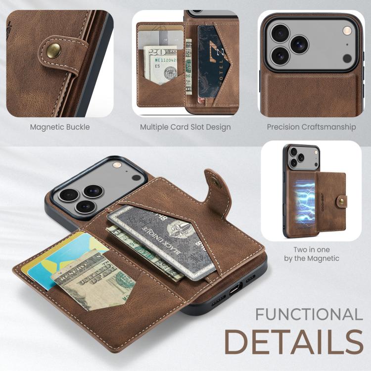 For iPhone 17 Pro Max JEEHOOD J01 Retro Magnetic Detachable Wallet Phone Case