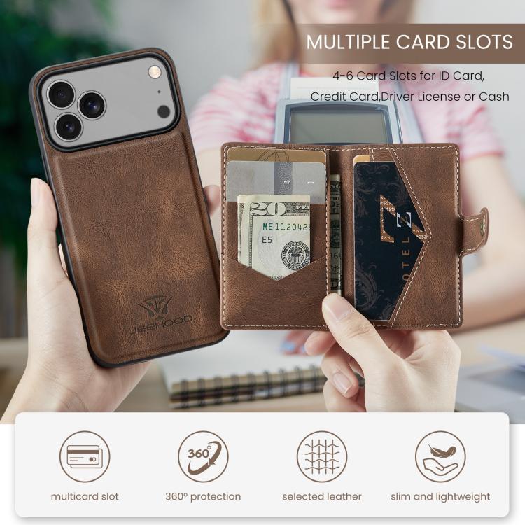 For iPhone 17 Pro Max JEEHOOD J01 Retro Magnetic Detachable Wallet Phone Case