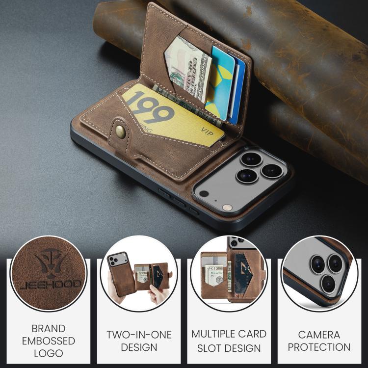 For iPhone 17 Pro Max JEEHOOD J01 Retro Magnetic Detachable Wallet Phone Case