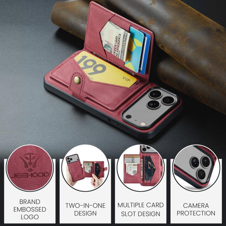 For iPhone 17 Pro Max JEEHOOD J01 Retro Magnetic Detachable Wallet Phone Case