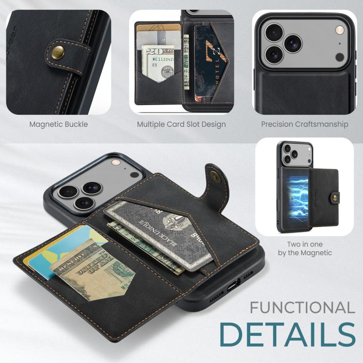 For iPhone 17 Pro JEEHOOD J01 Retro Magnetic Detachable Wallet Phone Case
