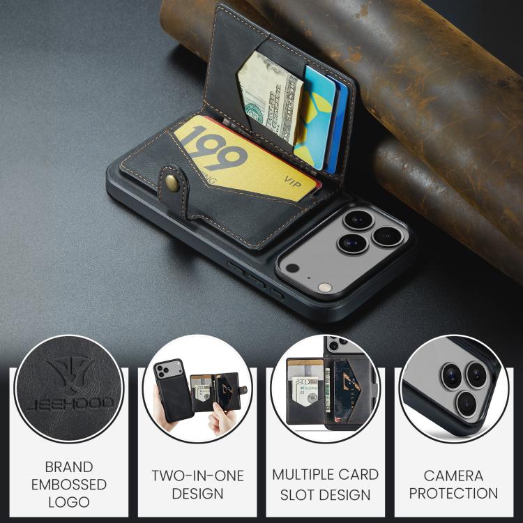 For iPhone 17 Pro JEEHOOD J01 Retro Magnetic Detachable Wallet Phone Case