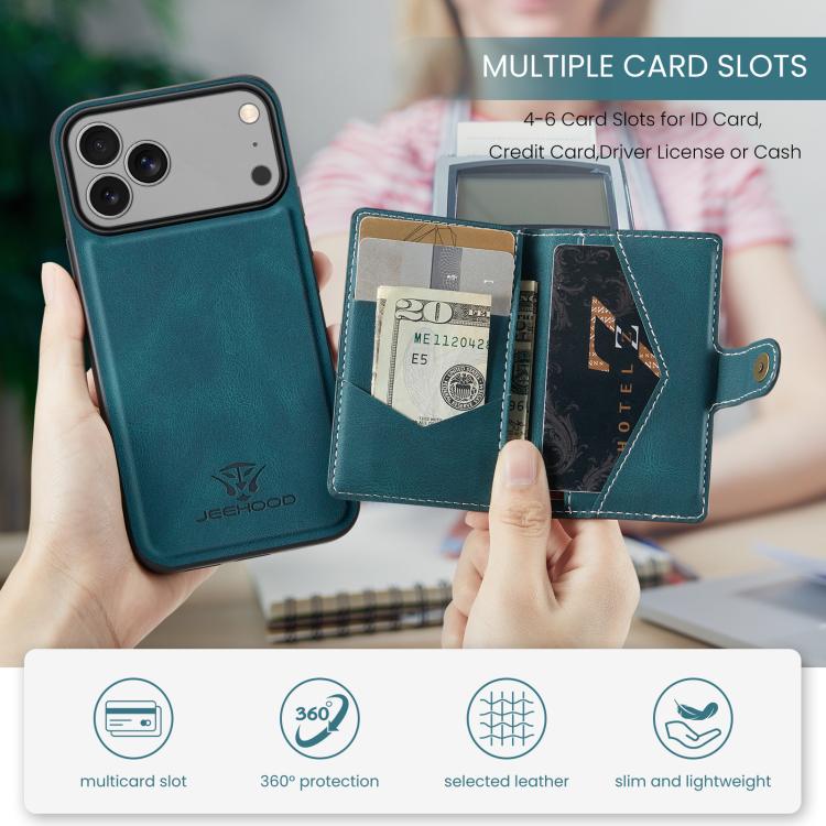For iPhone 17 Pro JEEHOOD J01 Retro Magnetic Detachable Wallet Phone Case