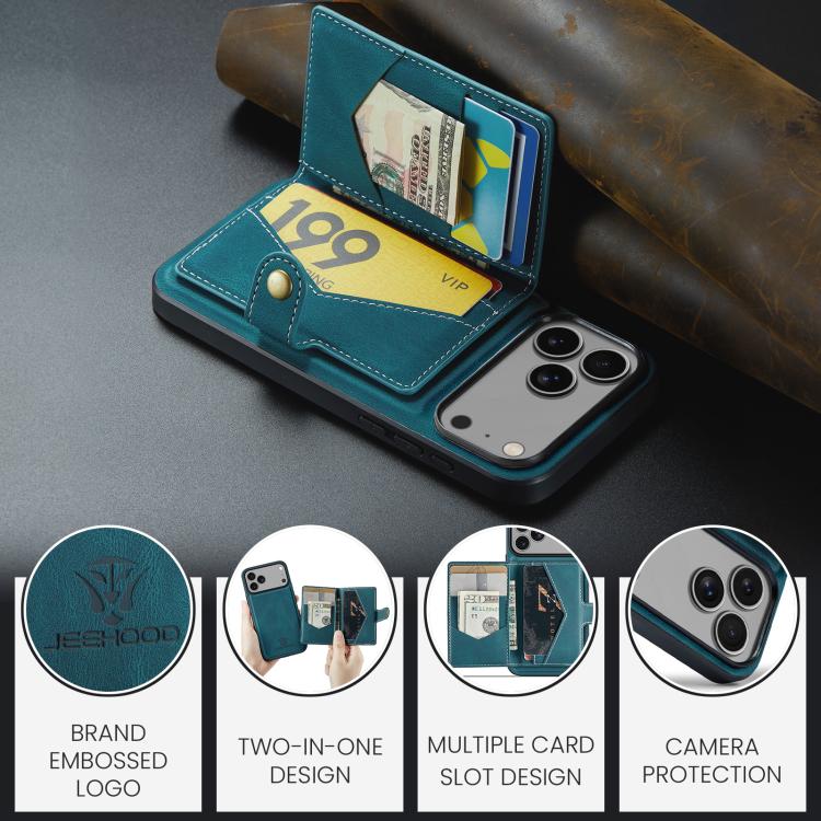 For iPhone 17 Pro JEEHOOD J01 Retro Magnetic Detachable Wallet Phone Case