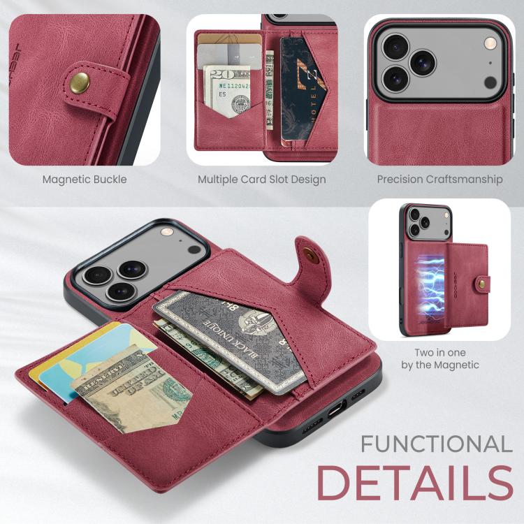 For iPhone 17 Pro JEEHOOD J01 Retro Magnetic Detachable Wallet Phone Case