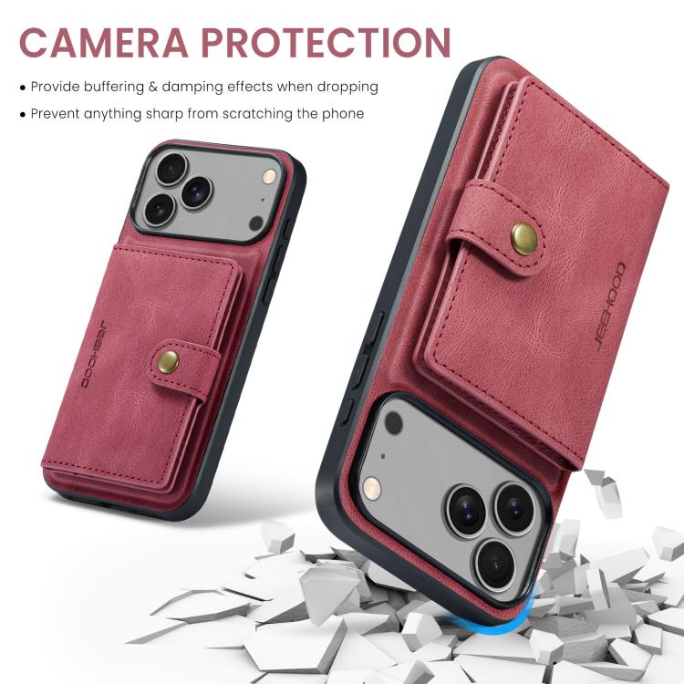 For iPhone 17 Pro JEEHOOD J01 Retro Magnetic Detachable Wallet Phone Case