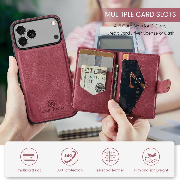For iPhone 17 Pro JEEHOOD J01 Retro Magnetic Detachable Wallet Phone Case