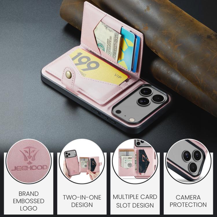For iPhone 17 Pro JEEHOOD J01 Retro Magnetic Detachable Wallet Phone Case