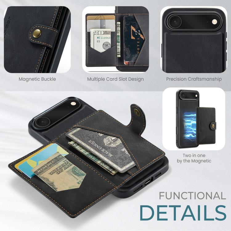 For iPhone Air JEEHOOD J01 Retro Magnetic Detachable Wallet Phone Case